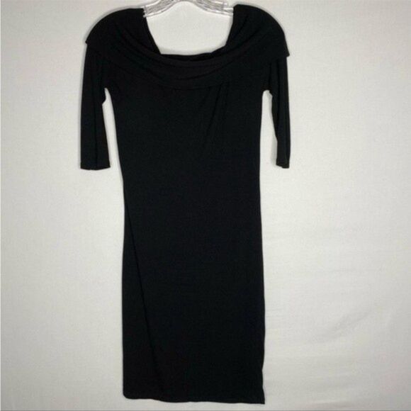 Forever 21 Black Off Shoulder Ribbed 3/4 Sleeves Dress Small - Picture 2 of 8